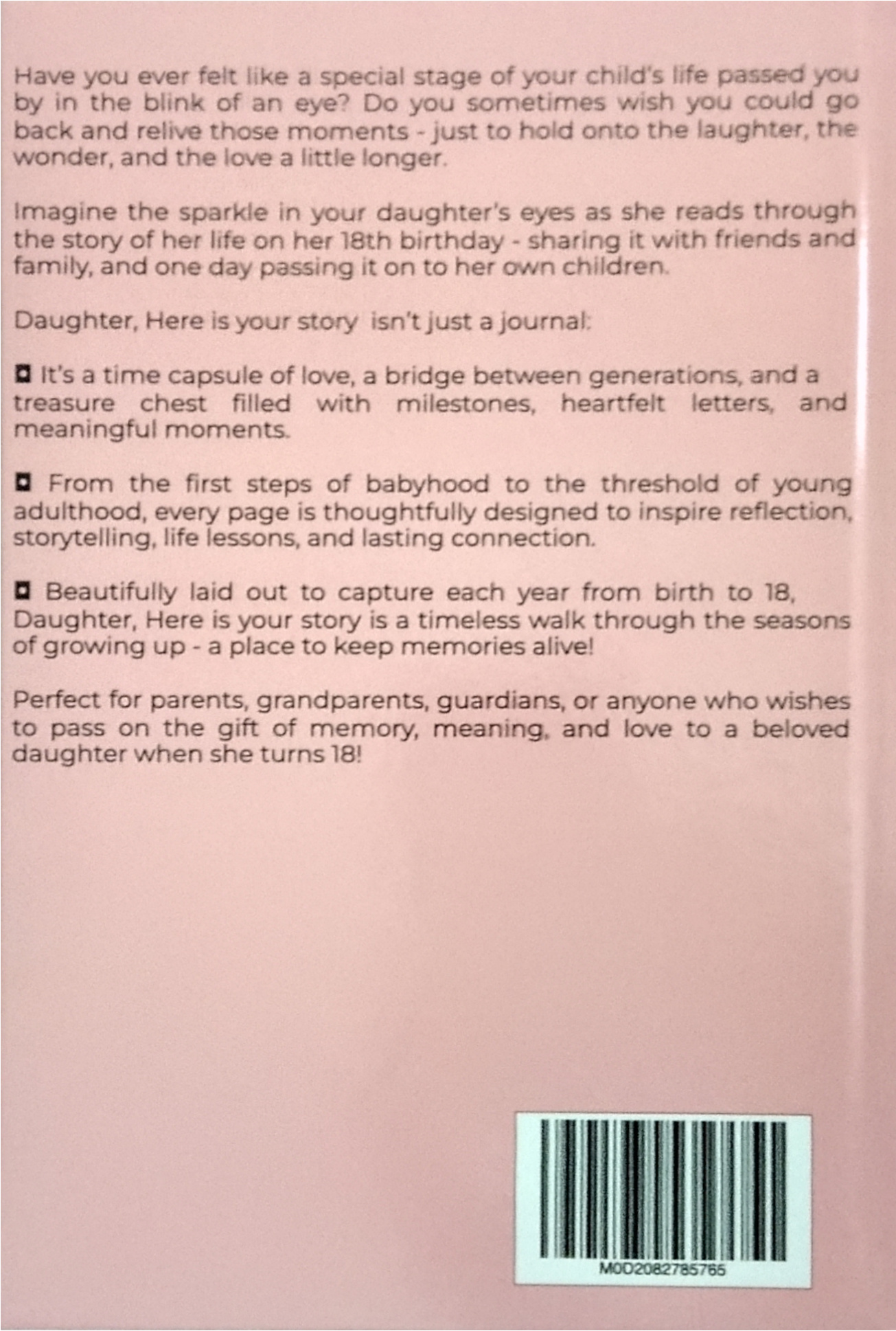 Journal of growing up back cover with contents description