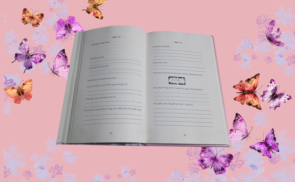 Open growing up journal showing capturing the little joys, big milestones, and everything in between